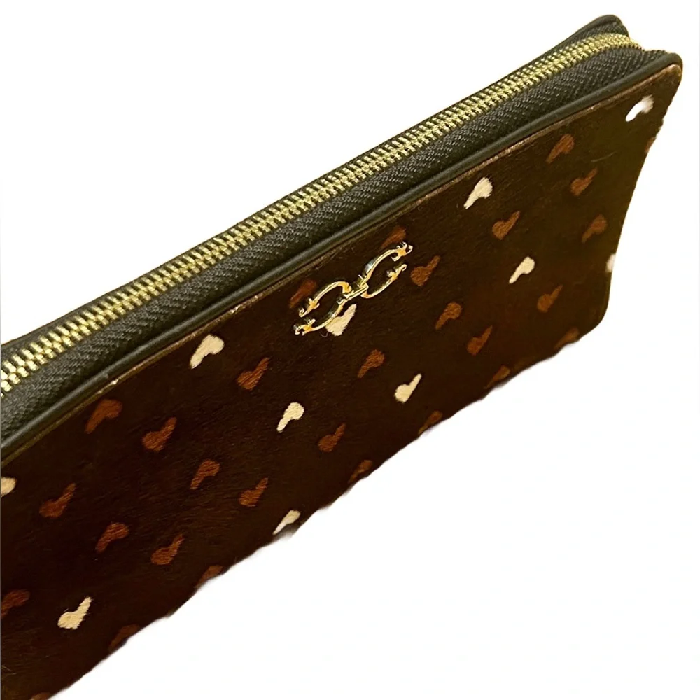 C Wonder Brown Calf Hair Hide with Heart, Zip Wallet - Picture 4 of 10